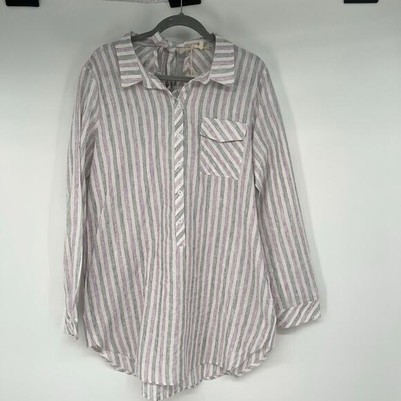 NWT Mystree Cotton Striped Long Sleeve Button Down Shirt Women's Size L Multi - Picture 1 of 10